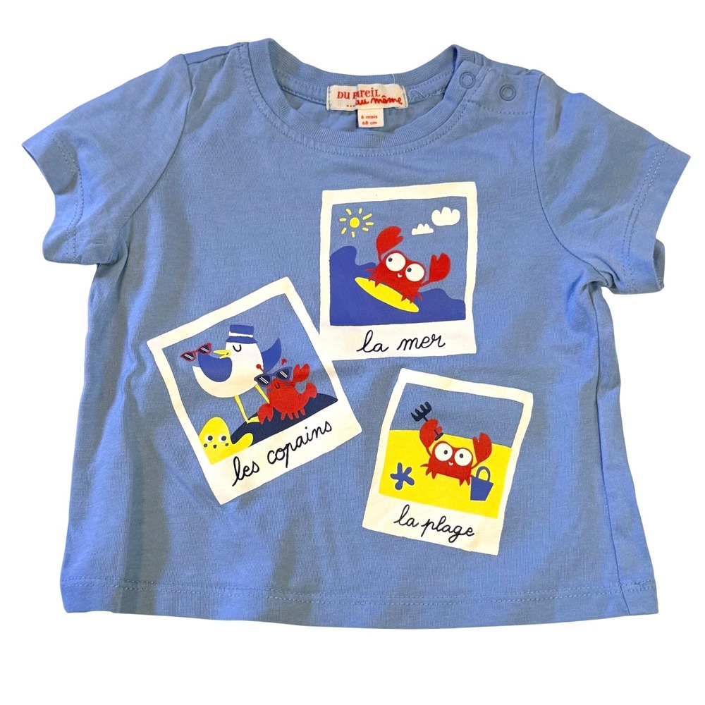 Du Pareil Au Meme Baby Boys Blue Beach Graphic T-Shirt 6 M French Coastal
